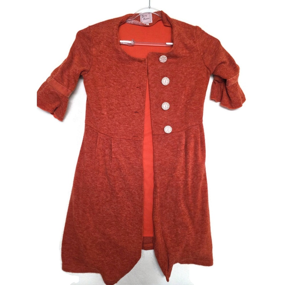 Burnt Orange 3/4 Sleeve Cardigan Sweater size Large Ruffle Open Boho Twee Duster